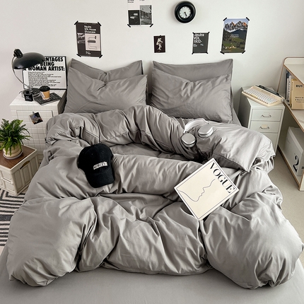 91家纺网 家纺一手货源 找家纺 优卡迪家纺馆 2024新款水洗棉105克纯色双拼四件套系列（下载文件夹包含买家秀） 绅士灰