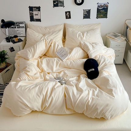 91家纺网 家纺一手货源 找家纺 优卡迪家纺馆 2024新款水洗棉105克纯色双拼四件套系列（下载文件夹包含买家秀） 奶昔黄