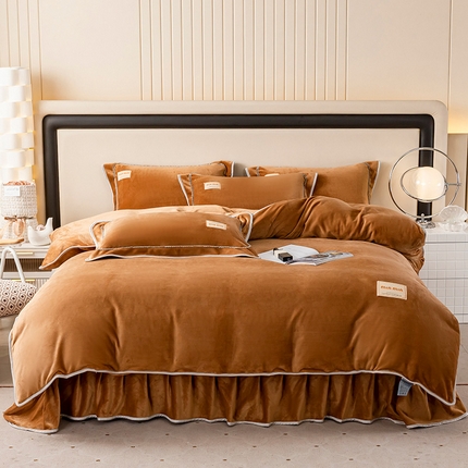 91家纺网 家纺一手货源 找家纺 （总）博兰蒂 2025秋冬新款高克重纯色牛奶绒床裙款四件套