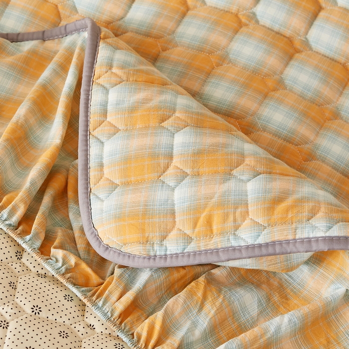 91家纺网 家纺一手货源 找家纺 迪乐妮家居 2024新款单人床色织全棉夹棉床笠(无印家居风） 密橘格