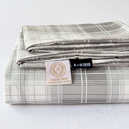 91家纺网 家纺一手货源 找家纺 优选良品 2025新款母婴级水洗棉床单三件套 水洗棉-三分格灰