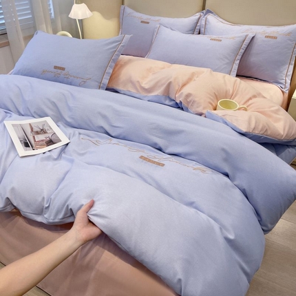 91家纺网 家纺一手货源 找家纺 （总）菲梵家纺 2025新款纯色双拼全棉加厚磨毛刺绣款套件单品系列（单被套）