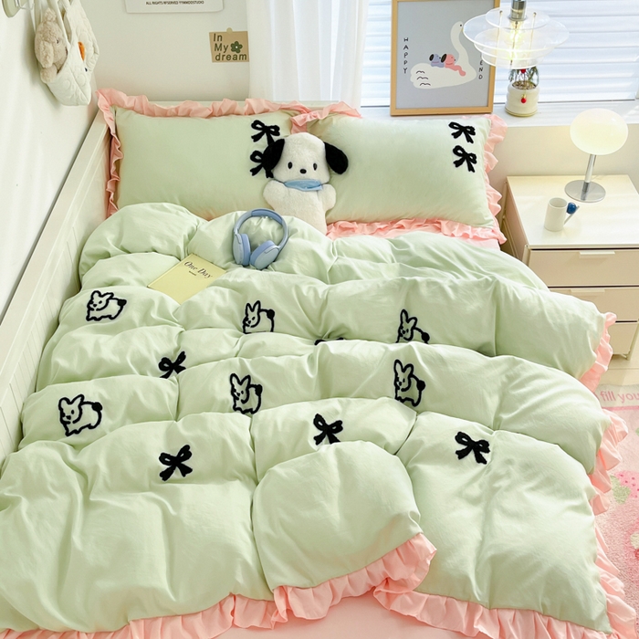 91家纺网 家纺一手货源 找家纺 （总）泉欣家纺 2024韩式公主风毛巾绣花水洗棉四件套专版花型