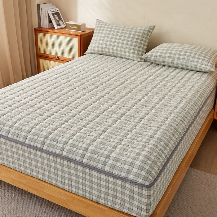 91家纺网 家纺一手货源 找家纺 迪乐妮家居 2024新款大床色织全棉夹棉床笠 经典格