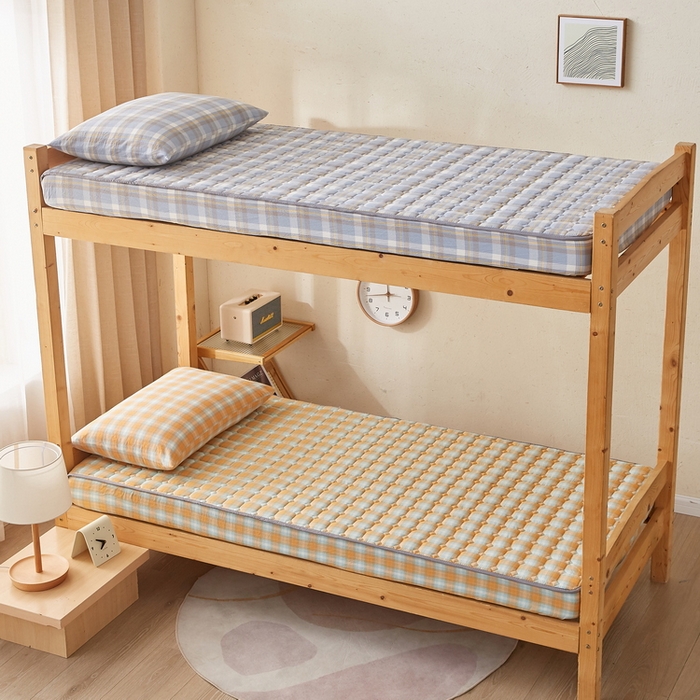 91家纺网 家纺一手货源 找家纺 迪乐妮家居 2024新款单人床色织全棉夹棉床笠(无印家居风） 密橘格