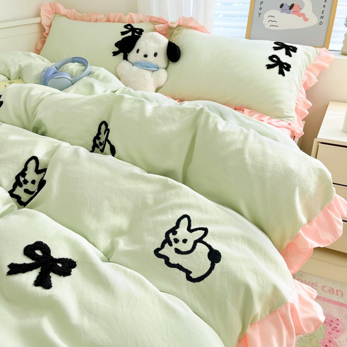 91家纺网 家纺一手货源 找家纺 （总）泉欣家纺 2024韩式公主风毛巾绣花水洗棉四件套专版花型