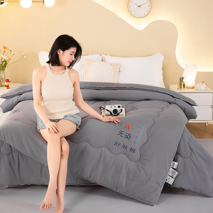 91家纺网 家纺一手货源 找家纺 梦莱家纺 2024新款立体双胎子母被拉链磨毛被冬被被子被芯 灰色