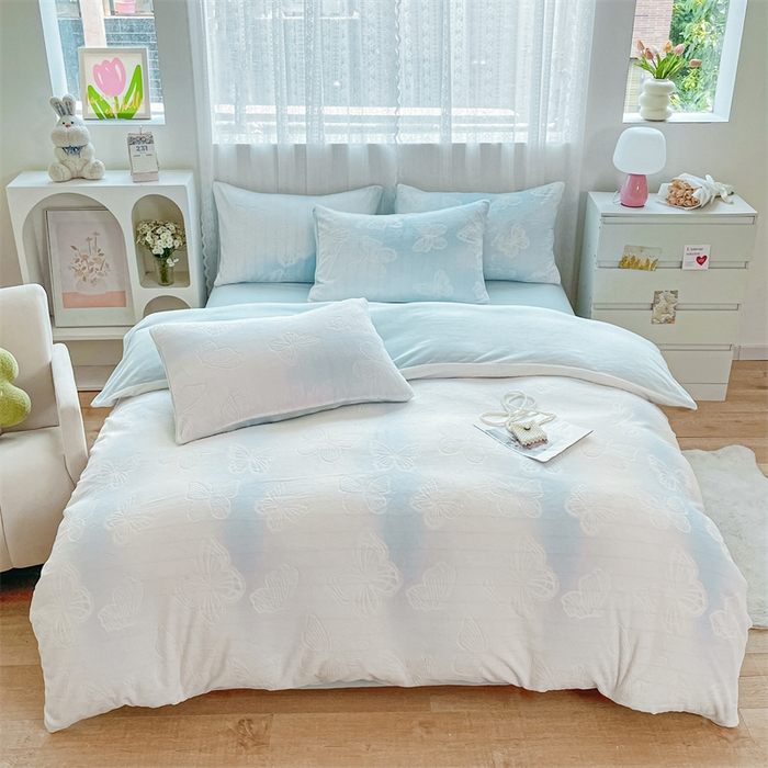 91家纺网 家纺一手货源 找家纺 神州川 直播爆款2024新款欧式烂花3D绣花牛奶绒雕花绒四件套 七彩梦碟