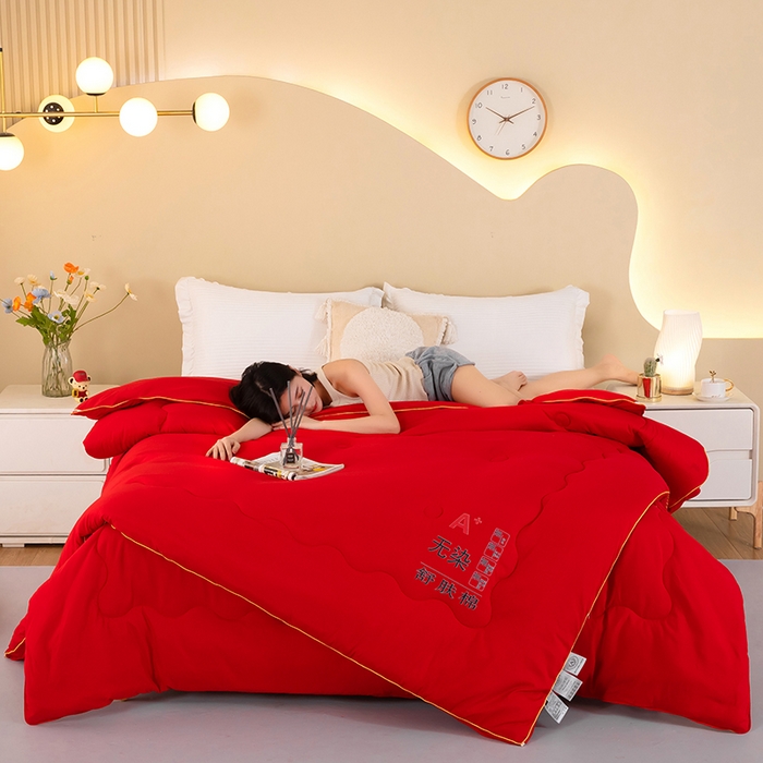 91家纺网 家纺一手货源 找家纺 梦莱家纺 2024新款立体双胎子母被拉链磨毛被冬被被子被芯 红色