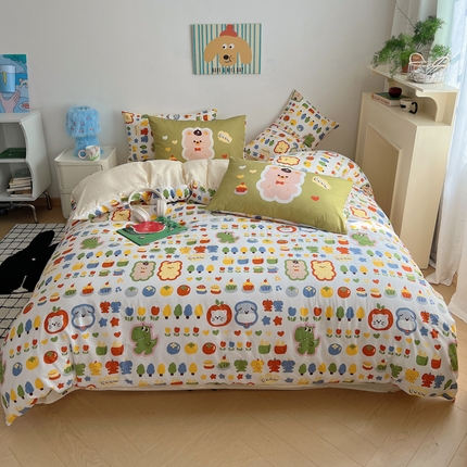 91家纺网 家纺一手货源 找家纺 桃喜 2025新款学生季全棉13070混搭系列四件套 快乐时光