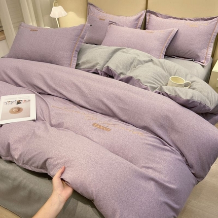 91家纺网 家纺一手货源 找家纺 （总）菲梵家纺 2025新款纯色双拼全棉加厚磨毛刺绣款套件单品系列（单被套）