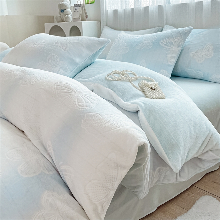 91家纺网 家纺一手货源 找家纺 神州川 直播爆款2024新款欧式烂花3D绣花牛奶绒雕花绒四件套 七彩梦碟