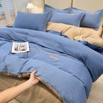 91家纺网 家纺一手货源 找家纺 （总）菲梵家纺 2025新款纯色双拼全棉加厚磨毛刺绣款套件单品系列（单被套）