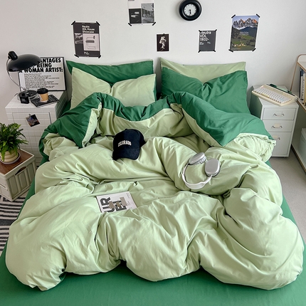 91家纺网 家纺一手货源 找家纺 优卡迪家纺馆 2024新款水洗棉105克纯色双拼四件套系列（下载文件夹包含买家秀） 绿豆牛乳