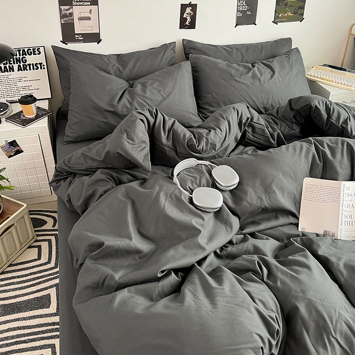 91家纺网 家纺一手货源 找家纺 优卡迪家纺馆 2024新款水洗棉105克纯色双拼四件套系列（下载文件夹包含买家秀） 高级灰
