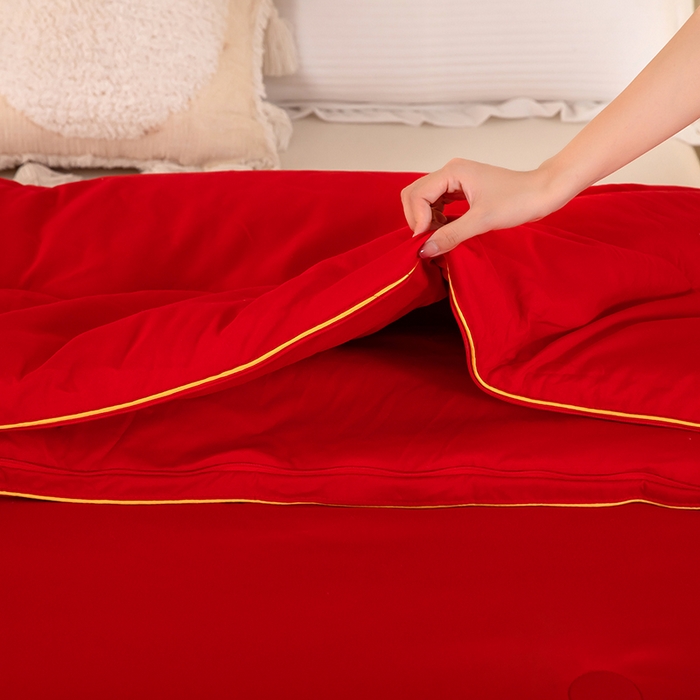 91家纺网 家纺一手货源 找家纺 梦莱家纺 2024新款立体双胎子母被拉链磨毛被冬被被子被芯 红色