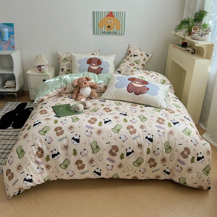 91家纺网 家纺一手货源 找家纺 桃喜 2025新款学生季全棉13070混搭系列四件套 萌宠乐园