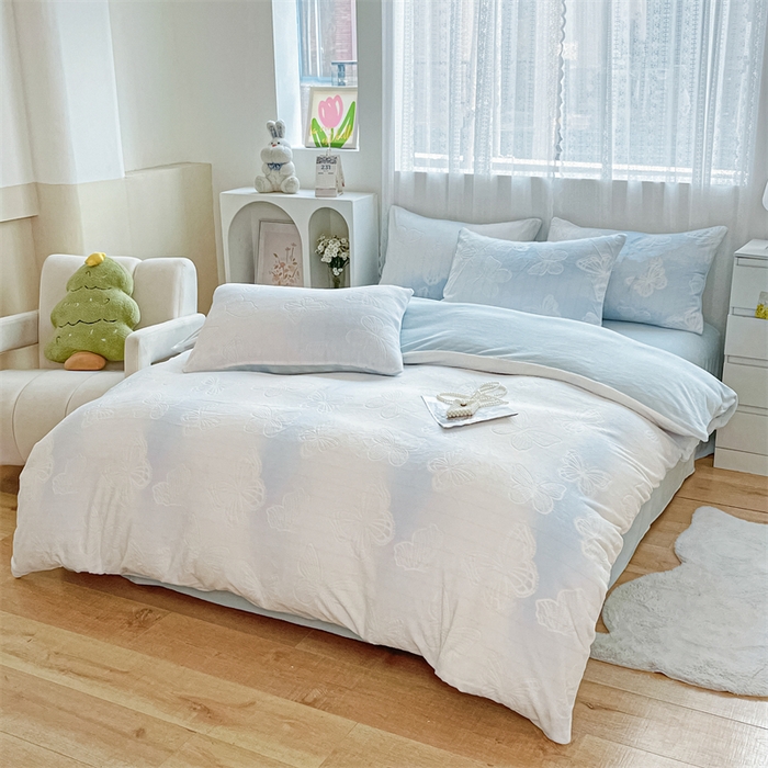 91家纺网 家纺一手货源 找家纺 神州川 直播爆款2024新款欧式烂花3D绣花牛奶绒雕花绒四件套 七彩梦碟