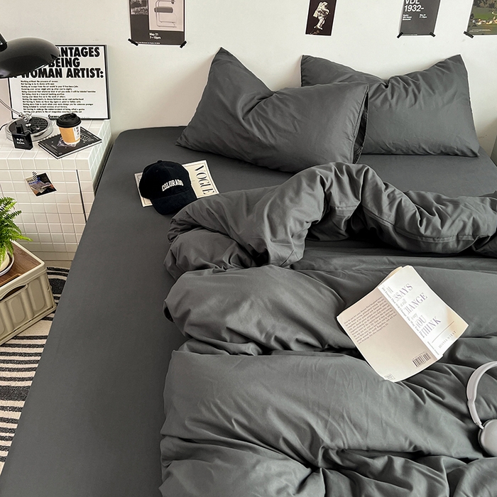 91家纺网 家纺一手货源 找家纺 优卡迪家纺馆 2024新款水洗棉105克纯色双拼四件套系列（下载文件夹包含买家秀） 高级灰