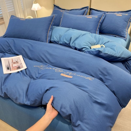 91家纺网 家纺一手货源 找家纺 （总）菲梵家纺 2025新款纯色双拼全棉加厚磨毛刺绣款套件单品系列（单被套）