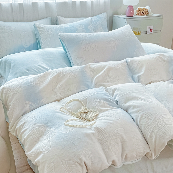 91家纺网 家纺一手货源 找家纺 神州川 直播爆款2024新款欧式烂花3D绣花牛奶绒雕花绒四件套 七彩梦碟