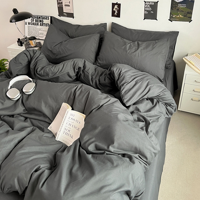 91家纺网 家纺一手货源 找家纺 优卡迪家纺馆 2024新款水洗棉105克纯色双拼四件套系列（下载文件夹包含买家秀） 高级灰