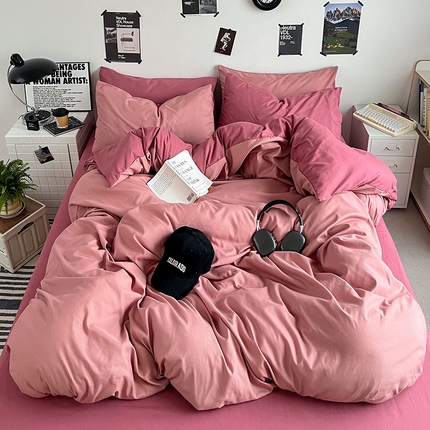 91家纺网 家纺一手货源 找家纺 优卡迪家纺馆 2024新款水洗棉105克纯色双拼四件套系列（下载文件夹包含买家秀） 香芋奶昔