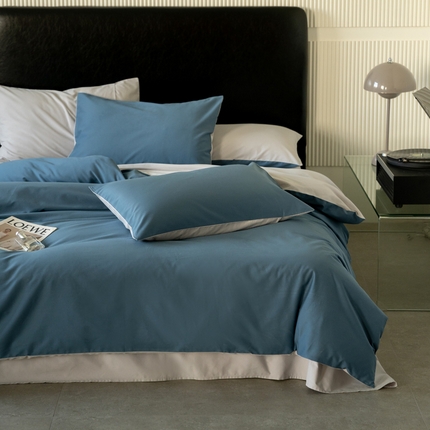 云栖家居 2024全棉A类磨毛四件套 宾利蓝&浅灰