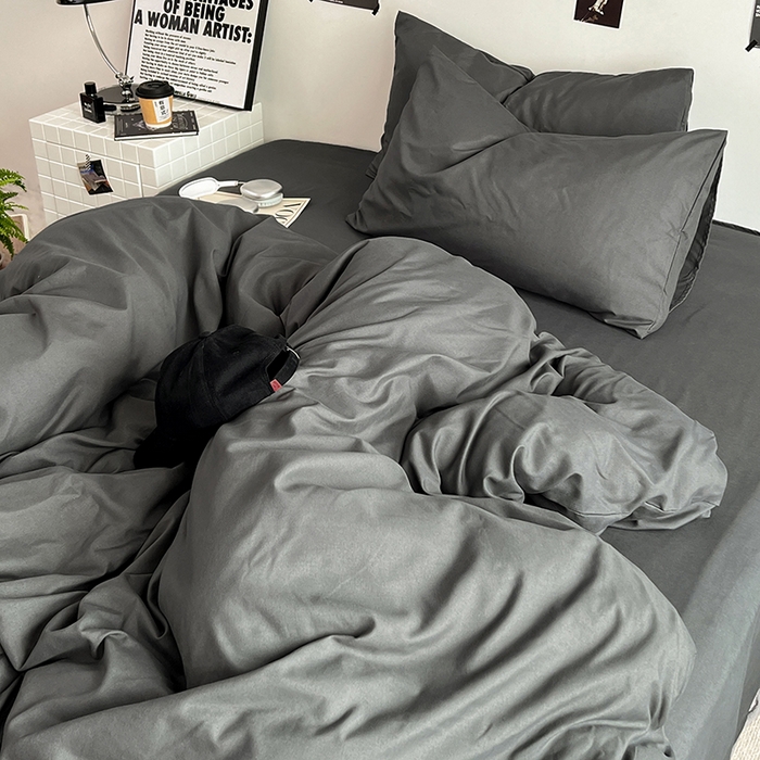 91家纺网 家纺一手货源 找家纺 优卡迪家纺馆 2024新款水洗棉105克纯色双拼四件套系列（下载文件夹包含买家秀） 高级灰