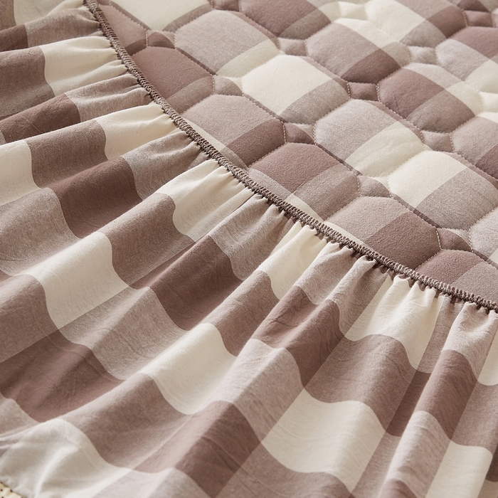 91家纺网 家纺一手货源 找家纺 迪乐妮家居 2024新款大床色织全棉夹棉床笠 大灰格