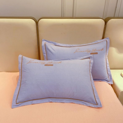 91家纺网 家纺一手货源 找家纺 （总）菲梵家纺 2025新款纯色双拼全棉加厚磨毛刺绣款套件单品系列（单枕套）