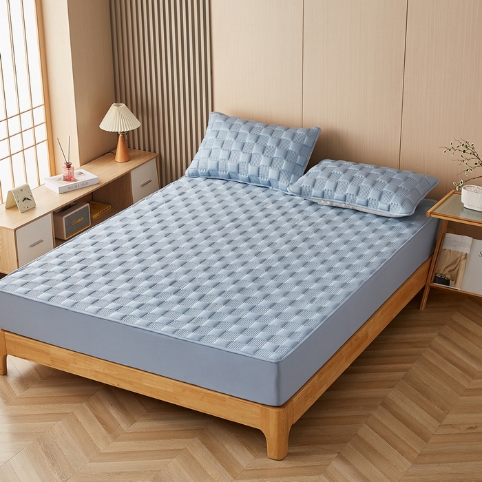 91家纺网 家纺一手货源 找家纺 卡派 2024新款布拉格水洗棉夹棉加厚床笠大床 布拉格-蓝灰