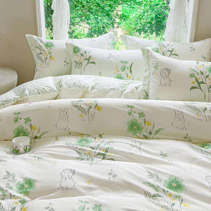 91家纺网 家纺一手货源 找家纺 金鑫汇家纺 2024新款印花四件套 花信子