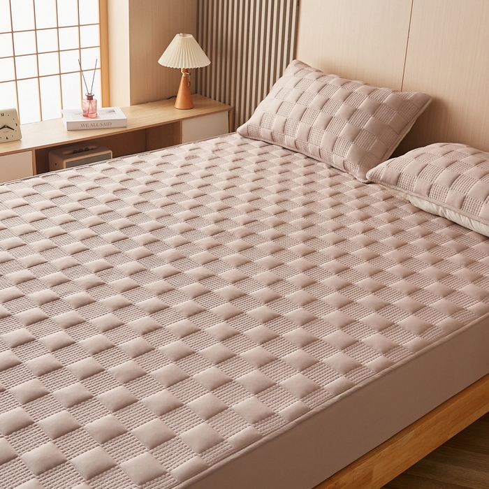 91家纺网 家纺一手货源 找家纺 卡派 2024新款布拉格水洗棉夹棉加厚床笠大床 布拉格-卡其