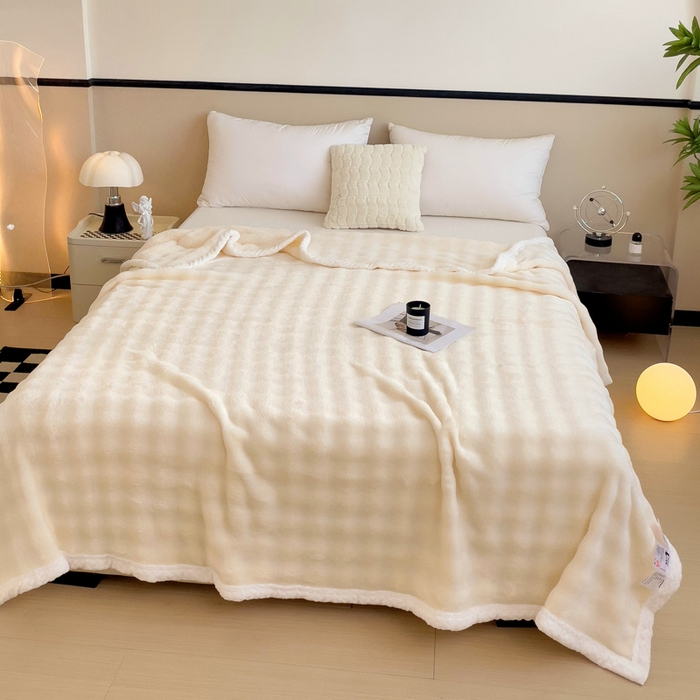 91家纺网 家纺一手货源 找家纺 佳居缘 2024新款亲肤舒适纯色兔毛绒毯毛毯毯子 米白色