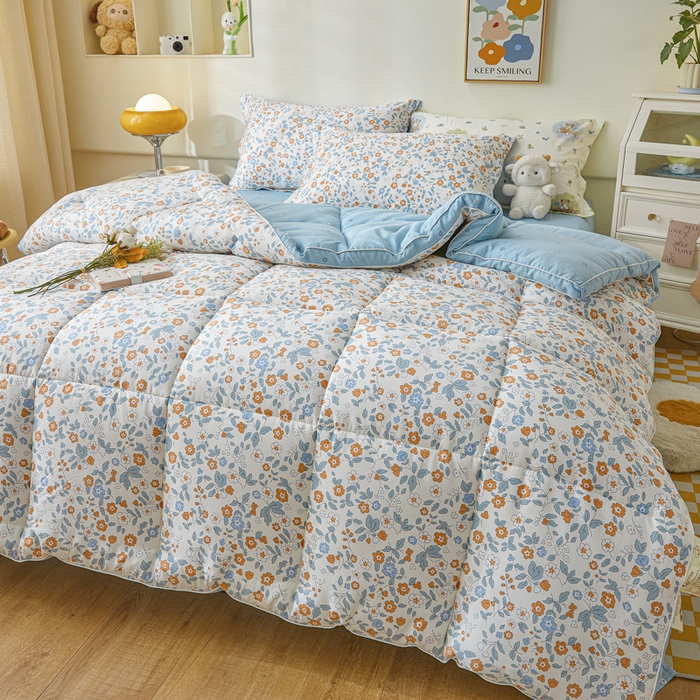 91家纺网 家纺一手货源 找家纺 帕拉美拉 2025新款100%全棉小清新立体冬被学生被子被芯 花香谷桔