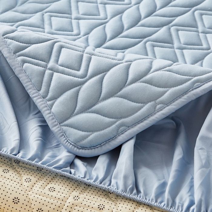 91家纺网 家纺一手货源 找家纺 卡派 2024新款水洗棉羊毛床笠（富贵竹）单人床 富贵竹-蓝灰