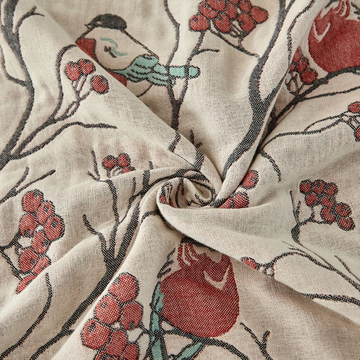 91家纺网 家纺一手货源 找家纺 2024新款素雅系列全棉系列四层纱布枕巾52*78cm一对 喜登高枝-红