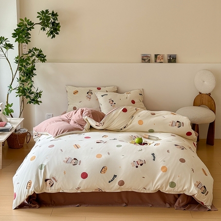 华超针织 2024新款全棉天竺棉印花四件套 面包狗