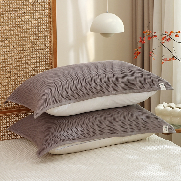 91家纺网 家纺一手货源 找家纺 2024新款北欧风素色布标全棉蜂窝华夫格透气枕巾52*78cm一对 北欧风-咖
