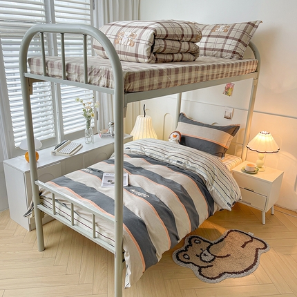 91家纺网 家纺一手货源 找家纺 2025新款全棉印花12868学生宿舍床三件套被芯床垫枕芯上下铺六件套 加州记忆-咖