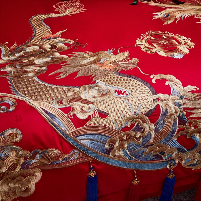 91家纺网 家纺一手货源 找家纺 宏羽纺家纺 2024新款高支高密纯棉提花婚庆套件系列（控价680）锦绣龙凤