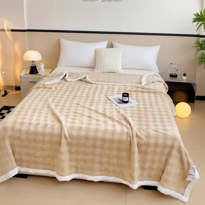 91家纺网 家纺一手货源 找家纺 佳居缘 2024新款亲肤舒适纯色兔毛绒毯毛毯毯子 卡其色