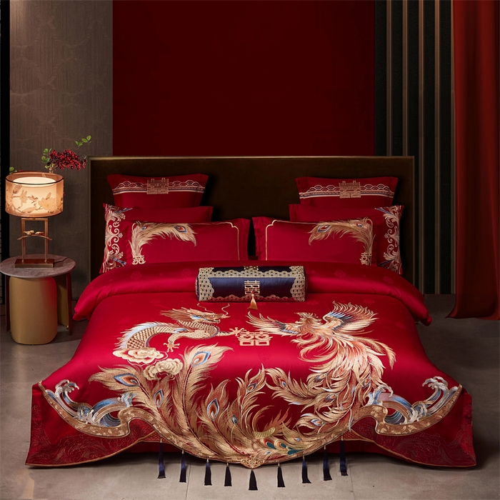 91家纺网 家纺一手货源 找家纺 宏羽纺家纺 2024新款高支高密纯棉提花婚庆套件系列（控价680）升龙祥凤