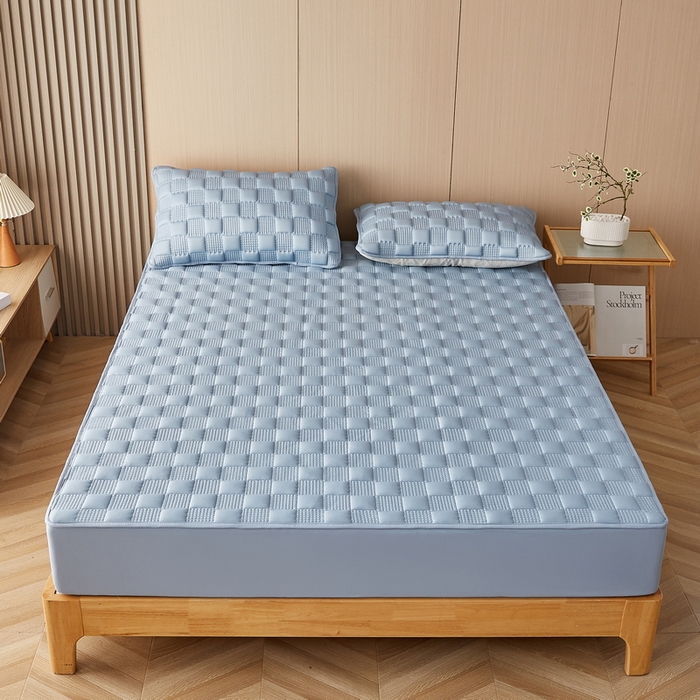 91家纺网 家纺一手货源 找家纺 卡派 2024新款布拉格水洗棉夹棉加厚床笠大床 布拉格-蓝灰