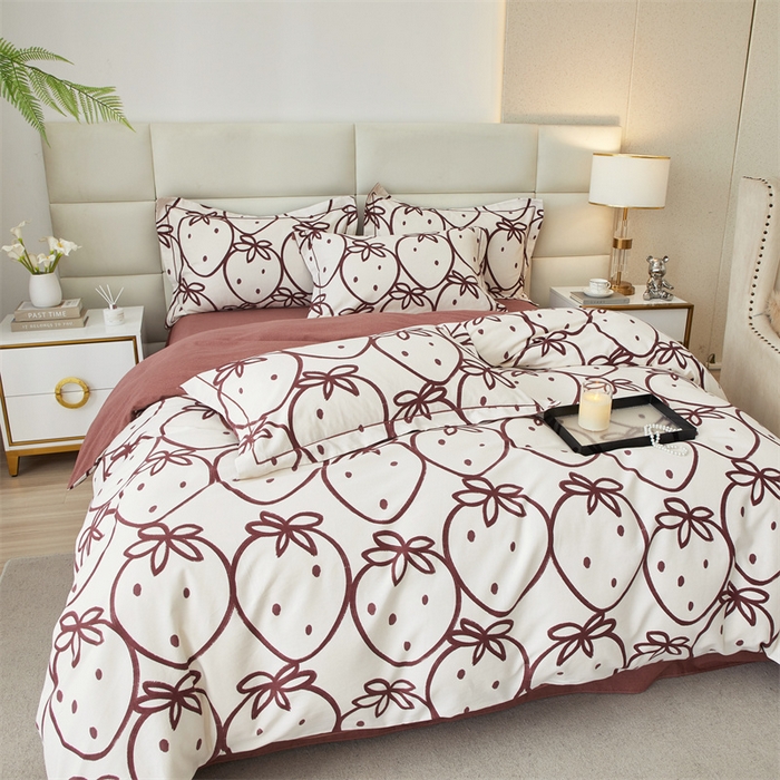 91家纺网 家纺一手货源 找家纺 曼秀琳 2024新款全棉超柔生态磨毛四件套（32*21支） 莓有烦恼-红