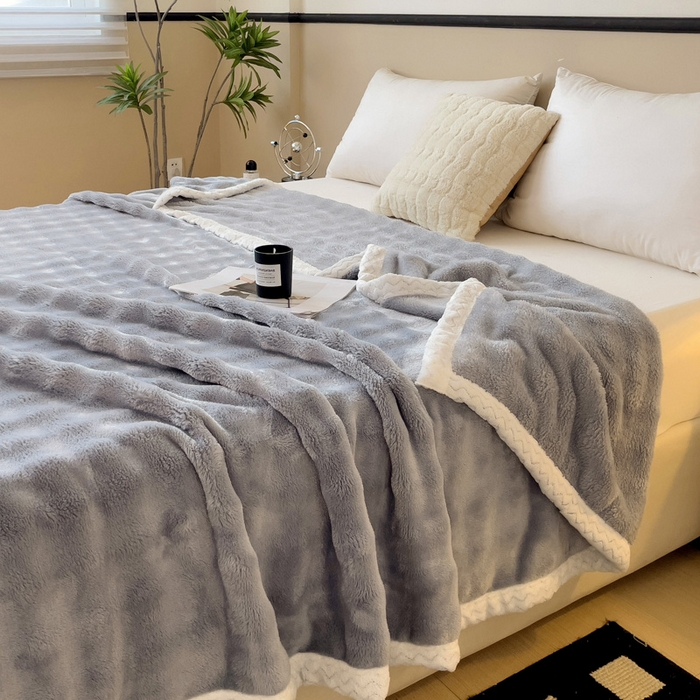 91家纺网 家纺一手货源 找家纺 佳居缘 2024新款亲肤舒适纯色兔毛绒毯毛毯毯子 时尚灰