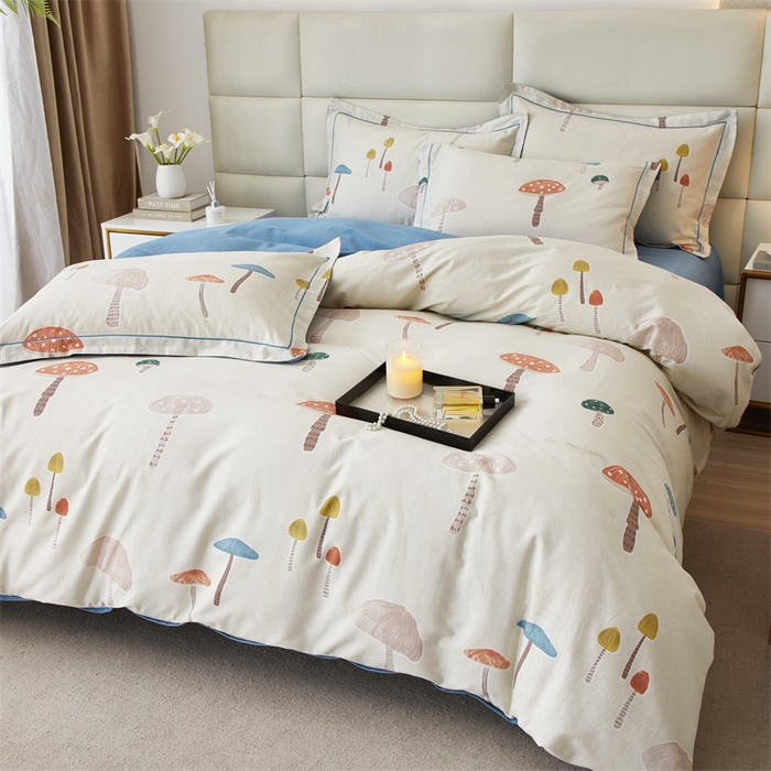 91家纺网 家纺一手货源 找家纺 曼秀琳 2024新款全棉超柔生态磨毛四件套（32*21支） 蘑菇小镇-米