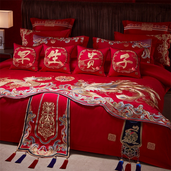 91家纺网 家纺一手货源 找家纺 宏羽纺家纺 2024新款高支高密纯棉提花婚庆套件系列（控价680）百年龙凤