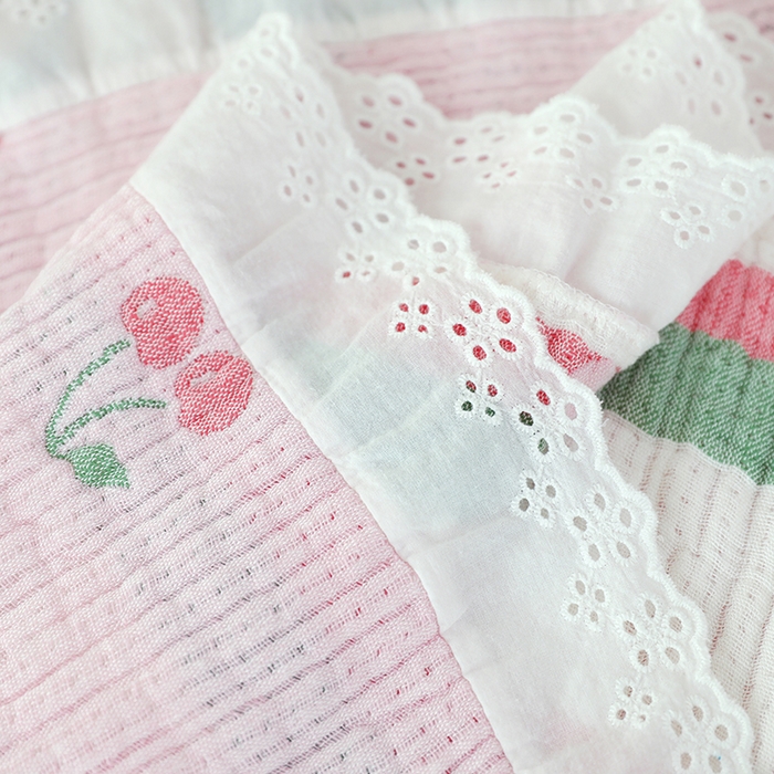 91家纺网 家纺一手货源 找家纺 韩式花边四层纱枕巾纯棉竹纤维加大成人纱布枕头巾52*78cm一对 樱桃日记-粉